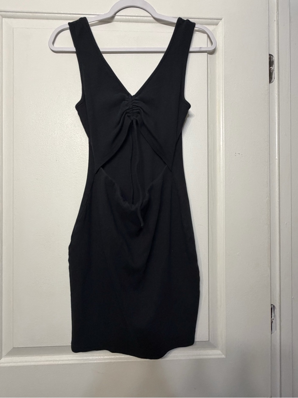 Lulu's Black Sleeveless Cutout Bodycon Dress with Ruched Front